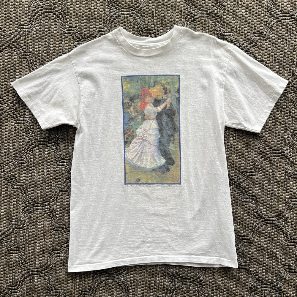 Vintage Renoir Shirt Men's Large White Portraits La Bal A Bougival 90s Art